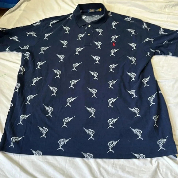 Polo Ralph Lauren Short Sleeve Shirt Navy Blue Classic Fit Marlin Sailfish 4XLT - Picture 2 of 7